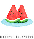 Watercolor-style illustration of a watermelon and a plate. Summer, Fruit. 140364144
