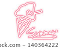 Neon sign style summer ice cream design in red – perfect for stylish soft-serve ice cream sales advertisements! 140364222