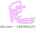 Neon sign style summer ice cream design in purple – perfect for stylish soft-serve ice cream sales advertisements! 140364223