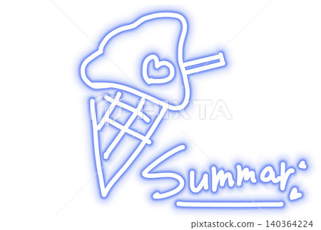 霓虹燈招牌風格的夏季冰淇淋設計（藍色）－非常適合時尚的軟冰淇淋銷售廣告！ 140364224
