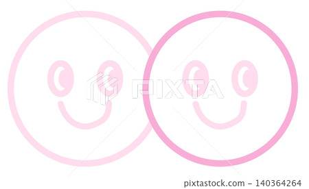 Hand drawn two happy faces in pink outline for sticker, clip arts, tattoo, decorations, shirt print, card, social media post, positive vibe, kid colouring book, mood, feelings, emotion, expression 140364264