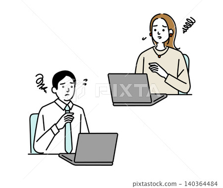 Young businessmen (male and female) operating computers 140364484