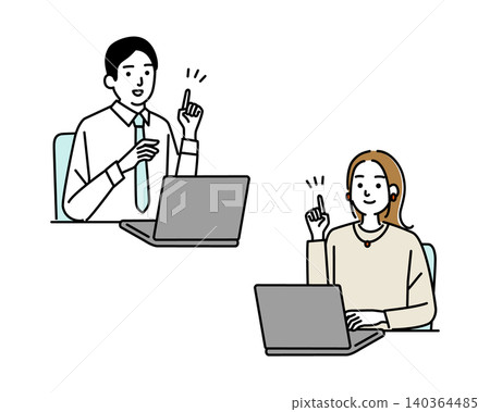 Young businessmen (male and female) operating computers 140364485