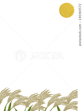 [Vertical frame of pampas grass and moon] Hand-embroidered illustration material 140364572