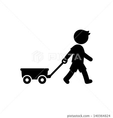Boy Pulling Toy Wagon Icon 140364824