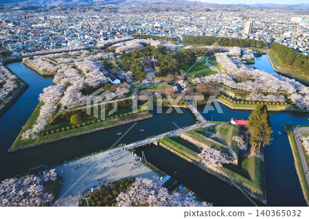 April 25 2026 Goryokaku Star Fort Aerial With Cherry Blossoms April 25 2026 Goryokaku Star Fort Aerial With Cherry Blossoms 140365032
