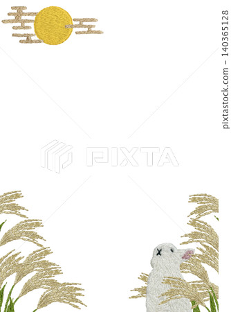 [垂直框，圖案為蒲葦草、月亮和兔子] 手工刺繡插畫材料 140365128