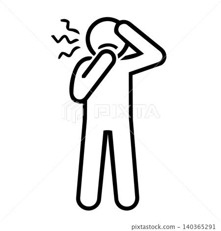 Toothache man stick figure icon, minimalist line art of person with cheek pain symbols for dental disease, tooth extraction, and oral health concept. Toothache man stick figure icon, minimalist line art of person with cheek pain symbols for dental disease, tooth extraction, and oral health concept. 140365291