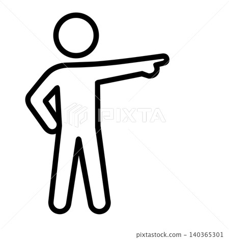Man pointing forward stick figure icon, minimalist line art of person showing direction for navigation, path guidance, wayfinding, and instruction concept. Man pointing forward stick figure icon, minimalist line art of person showing direction for navigation, path guidance, wayfinding, and instruction concept. 140365301