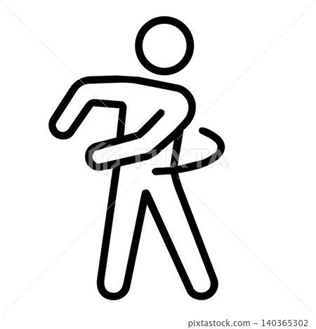 Man waist twisting stick figure icon, minimalist line art of person doing torso rotation exercise for fitness workout, warm up stretching, and wellness concept. Man waist twisting stick figure icon, minimalist line art of person doing torso rotation exercise for fitness workout, warm up stretching, and wellness concept. 140365302