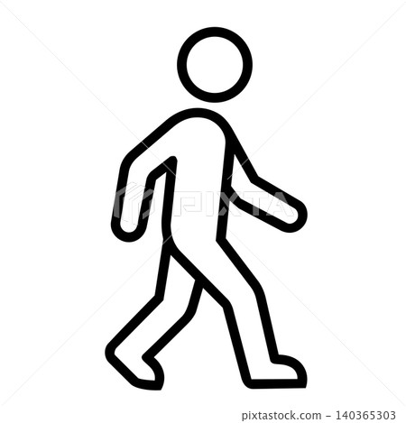 Man walking forward stick figure icon, minimalist line art of person pacing for fitness exercise, daily steps pedometer tracking, and progress concept. Man walking forward stick figure icon, minimalist line art of person pacing for fitness exercise, daily steps pedometer tracking, and progress concept. 140365303