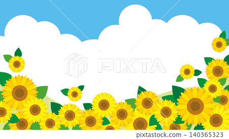 可愛的夏日向日葵和夏日天空橫幅框架 可愛的夏日向日葵和夏日天空橫幅框架 140365323