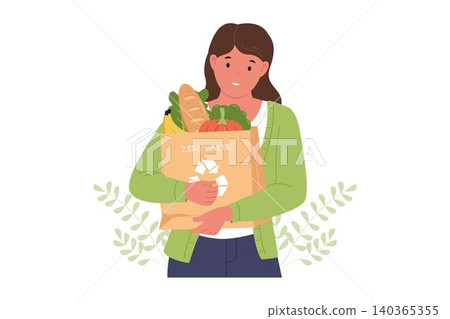 Illustration of Woman Carrying Zero Waste Grocery Paper Bag Illustration of Woman Carrying Zero Waste Grocery Paper Bag 140365355