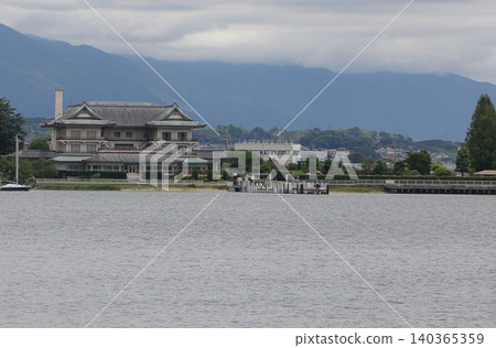 View of Lake Biwa Otsu Museum from a sightseeing boat. View of Lake Biwa Otsu Museum from a sightseeing boat. 140365359