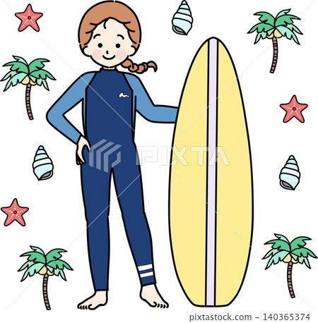 一個女人與衝浪板 一個女人與衝浪板 140365374