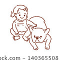 French Bulldog and Child (Line Drawing) 140365508