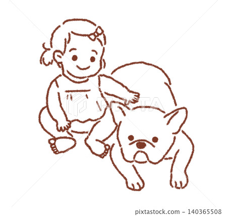 French Bulldog and Child (Line Drawing) French Bulldog and Child (Line Drawing) 140365508