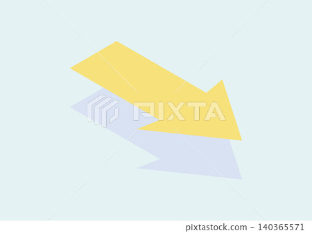 A design featuring a shadowed arrow pointing downwards to the right (yellow). A design featuring a shadowed arrow pointing downwards to the right (yellow). 140365571