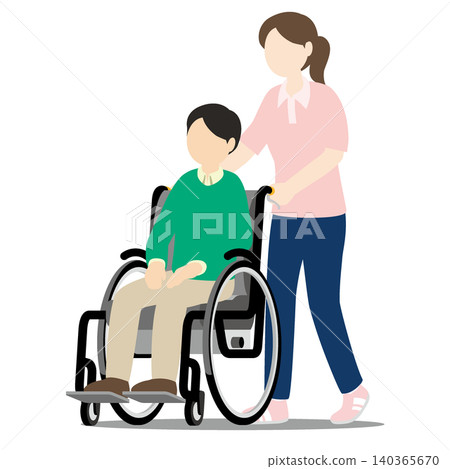 A wheelchair male and a caregiver A wheelchair male and a caregiver 140365670
