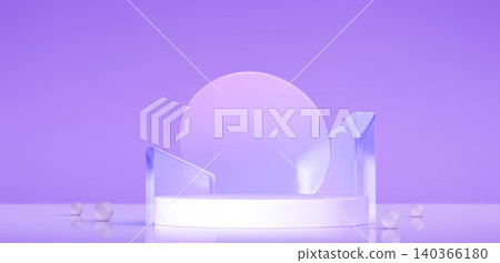 Elegant round podium with geometric glass shapes 140366180