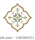 Vintage European Floral Tile Ornament in Sage Green and Gold 140366351