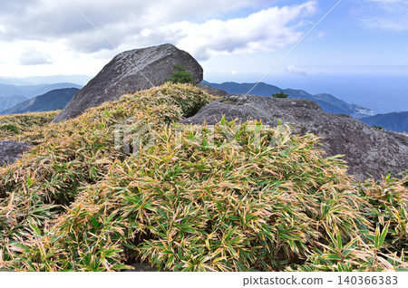Izu Peninsula, Izu Mountain Ridge Trail, Nishina Pass Observation Deck, Nabeishi rock buried in bamboo grass Izu Peninsula, Izu Mountain Ridge Trail, Nishina Pass Observation Deck, Nabeishi rock buried in bamboo grass 140366383