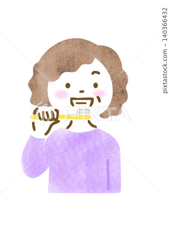 一位老年婦女正在刷牙的插圖 一位老年婦女正在刷牙的插圖 140366432