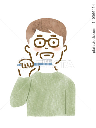 一位老人在刷牙的插圖 一位老人在刷牙的插圖 140366434