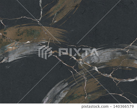 The cool background features oxidized copper and antique silver brushstrokes on dark gray Japanese paper. 140366579