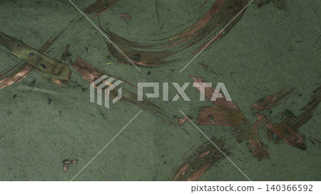 A wabi-sabi background with weathered copper brushstrokes smudged on dull, dark green Japanese paper. A wabi-sabi background with weathered copper brushstrokes smudged on dull, dark green Japanese paper. 140366592