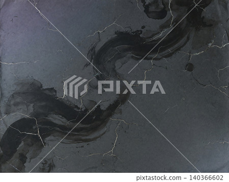 A cool background featuring ink bleeding and silver kintsugi (gold repair) on slate gray Japanese paper. 140366602