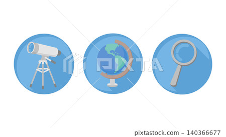 A set of three icons for astronomical observation and geography learning. A set of three icons for astronomical observation and geography learning. 140366677