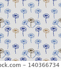 Delicate floral vector seamless pattern. Hand-drawn blue, brown outline flowers of cornflower on a light background. For prints of fabric, textile products, packaging, paper, clothing. 140366734
