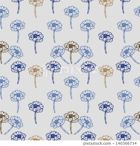 Delicate floral vector seamless pattern. Hand-drawn blue, brown outline flowers of cornflower on a light background. For prints of fabric, textile products, packaging, paper, clothing. Delicate floral vector seamless pattern. Hand-drawn blue, brown outline flowers of cornflower on a light background. For prints of fabric, textile products, packaging, paper, clothing. 140366734