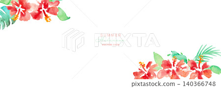 Watercolor Hibiscus Tropical Frame & Background Material Set: Summer Botanical Design Collection Watercolor Hibiscus Tropical Frame & Background Material Set: Summer Botanical Design Collection 140366748