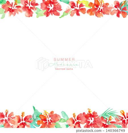 Watercolor Hibiscus Tropical Frame & Background Material Set: Summer Botanical Design Collection Watercolor Hibiscus Tropical Frame & Background Material Set: Summer Botanical Design Collection 140366749