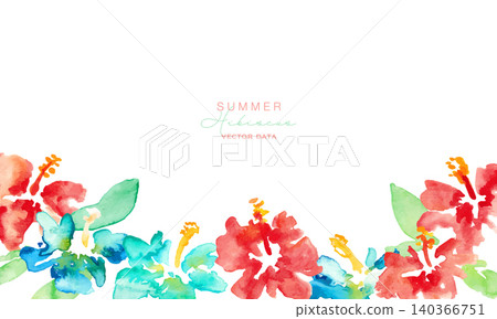 Watercolor Hibiscus Tropical Frame & Background Material Set: Summer Botanical Design Collection 140366751