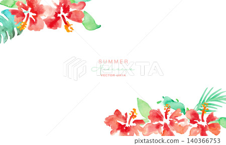 Watercolor Hibiscus Tropical Frame & Background Material Set: Summer Botanical Design Collection Watercolor Hibiscus Tropical Frame & Background Material Set: Summer Botanical Design Collection 140366753