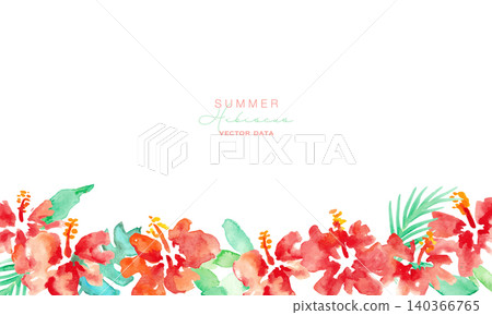 Watercolor Hibiscus Tropical Frame & Background Material Set: Summer Botanical Design Collection 140366765