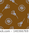 Simple floral vector seamless pattern. Light contour of flowers, cornflowers on an orange-brown background, ocher color, sienna. For prints of fabric, textile products, wallpaper, clothing, bedding. 140366769