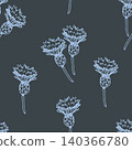Simple floral vector seamless pattern. Light cornflower buds on a dark blue-green background. Wildflowers, rural style. For prints of fabric, textile product, bedding, clothes. 140366780
