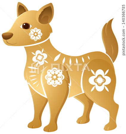 Golden Chinese Zodiac Dog Vector Illustration with Floral Patterns Golden Chinese Zodiac Dog Vector Illustration with Floral Patterns 140366785