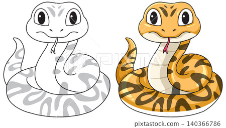 Cute Cartoon Snake Vector Illustration in Color and Line Art Style Cute Cartoon Snake Vector Illustration in Color and Line Art Style 140366786