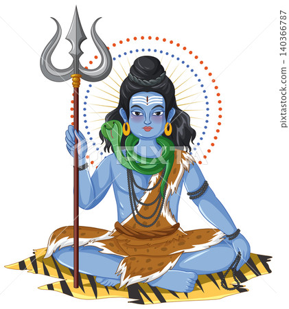 Hindu Deity Shiva Vector Illustration Holding Trident in Meditative Pose Hindu Deity Shiva Vector Illustration Holding Trident in Meditative Pose 140366787