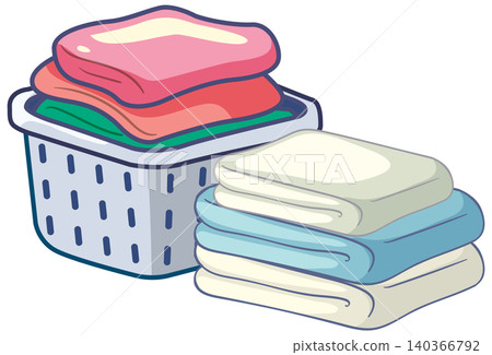 Stack of Folded Laundry and Laundry Basket Illustration Stack of Folded Laundry and Laundry Basket Illustration 140366792