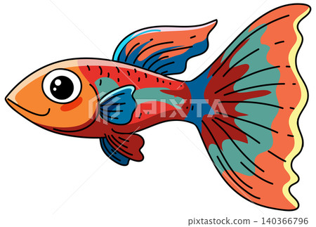 Colorful Cartoon Guppy Fish Vector Illustration Isolated on White Background Colorful Cartoon Guppy Fish Vector Illustration Isolated on White Background 140366796