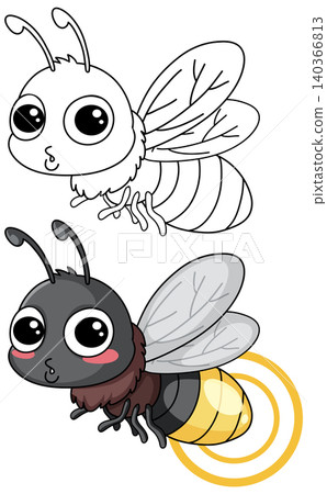 Cute Firefly Cartoon Character with Line Art Coloring Page Version 140366813