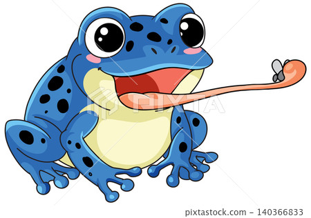 Cute Blue Poison Dart Frog Catching a Fly with Long Tongue Cute Blue Poison Dart Frog Catching a Fly with Long Tongue 140366833