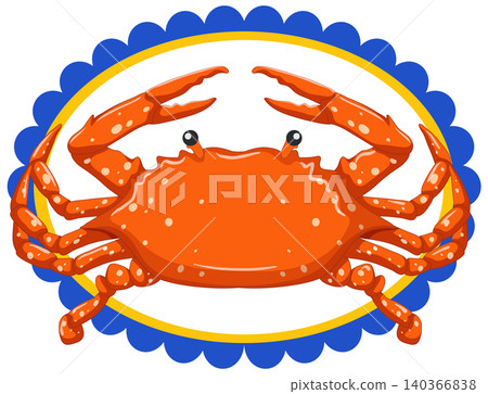 Orange Crab Vector Illustration Inside Blue Scalloped Oval Frame 140366838