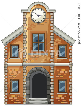 Cartoon Brick Clock Tower Building Front View Cartoon Brick Clock Tower Building Front View 140366839